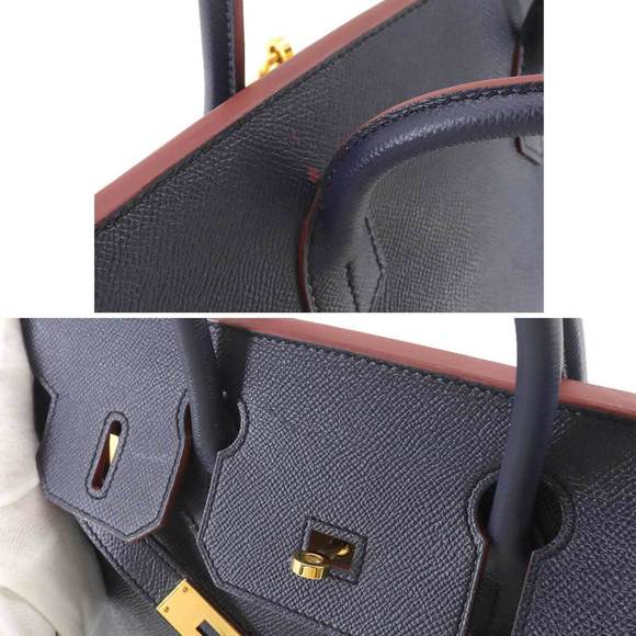HERMES Birkin 30 Contour Hand Bag Epson Blue Indigo Rouge Ash A Engraved - Picture 8 of 10